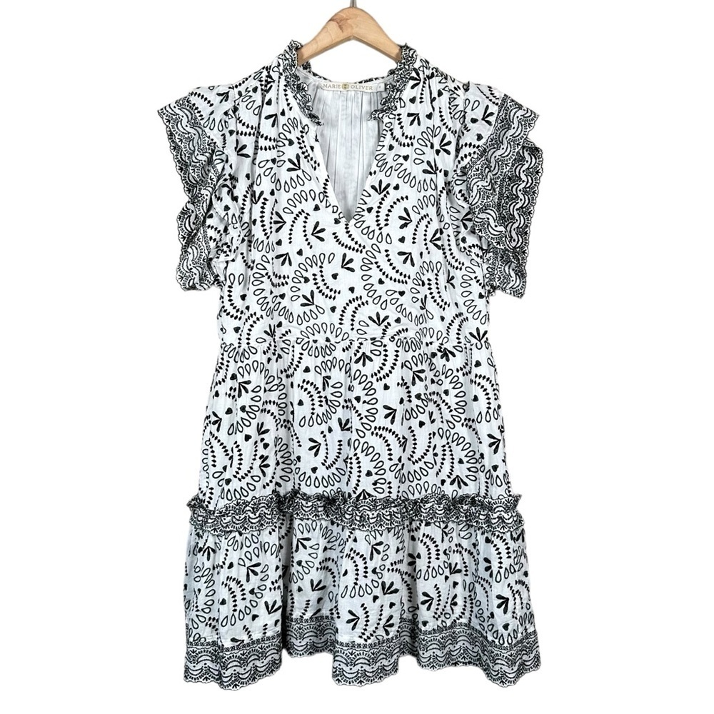 MARIE OLIVER Julia Sage Embroidered Voile Cotton Ruffle Dress - Picture 12 of 12